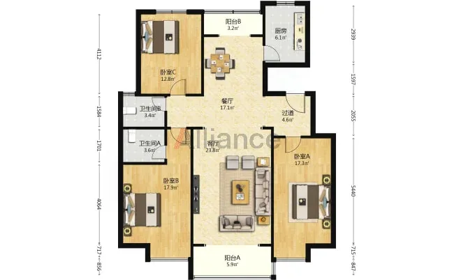 桥西41附近小高层三室郡晓家园