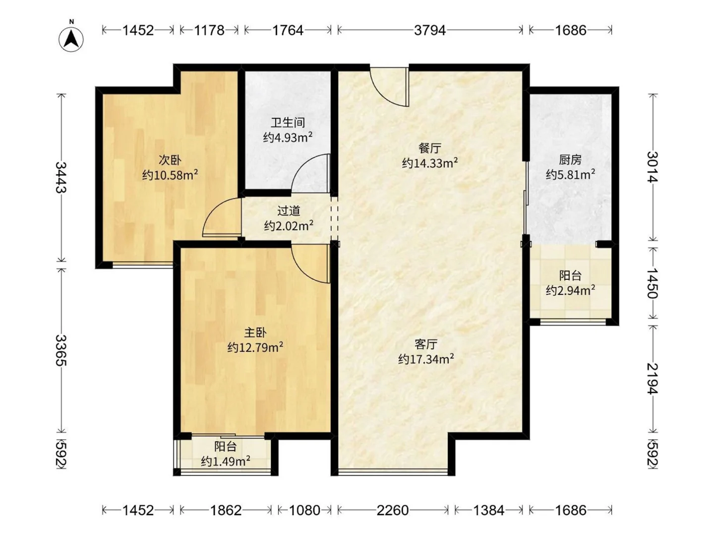 春江花月 11楼 2室2厅1厨1卫 131万