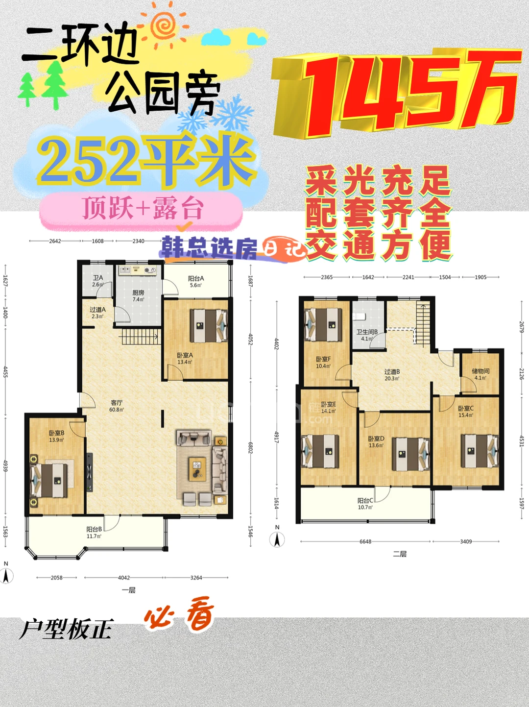 🏡二环边252㎡跃层145万！6室2厅太香了
