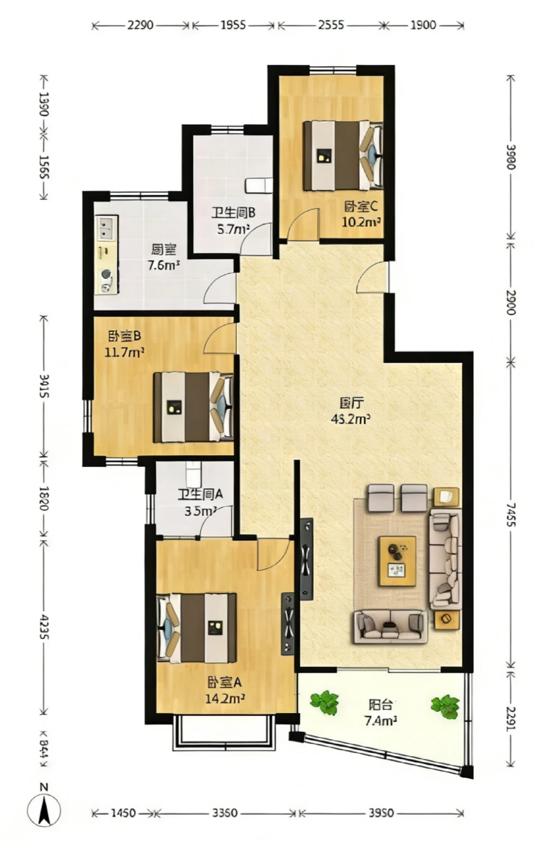 漕河泾 板式南北通电梯小高层全明户型三室