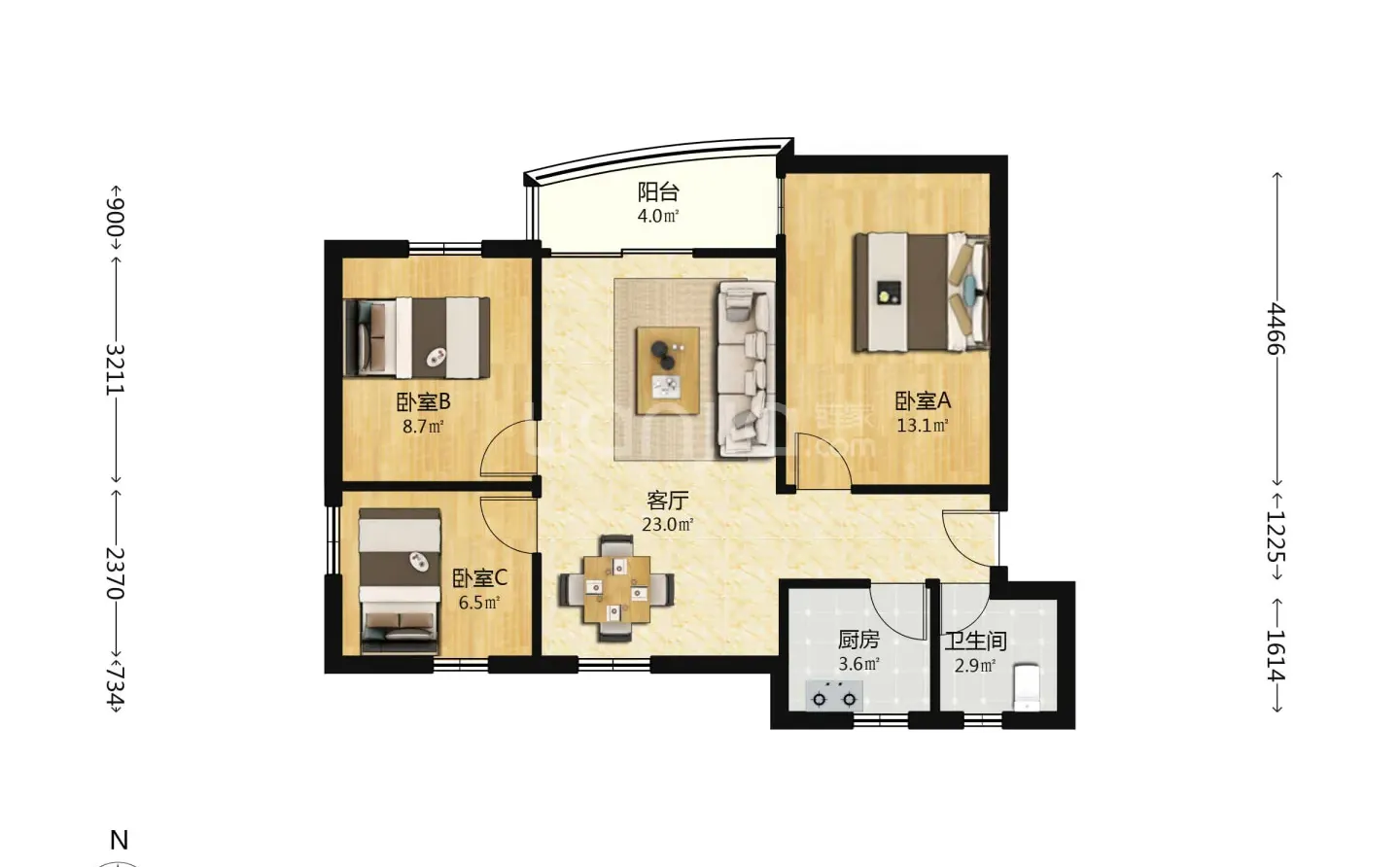 海珠金碧花园！81㎡南向三房总价约200