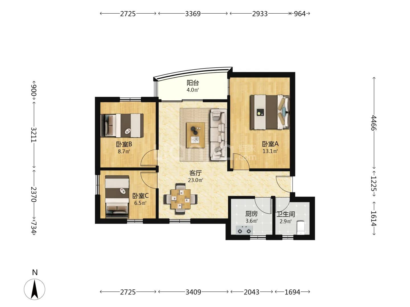 海珠金碧花园！81㎡南向三房总价约200