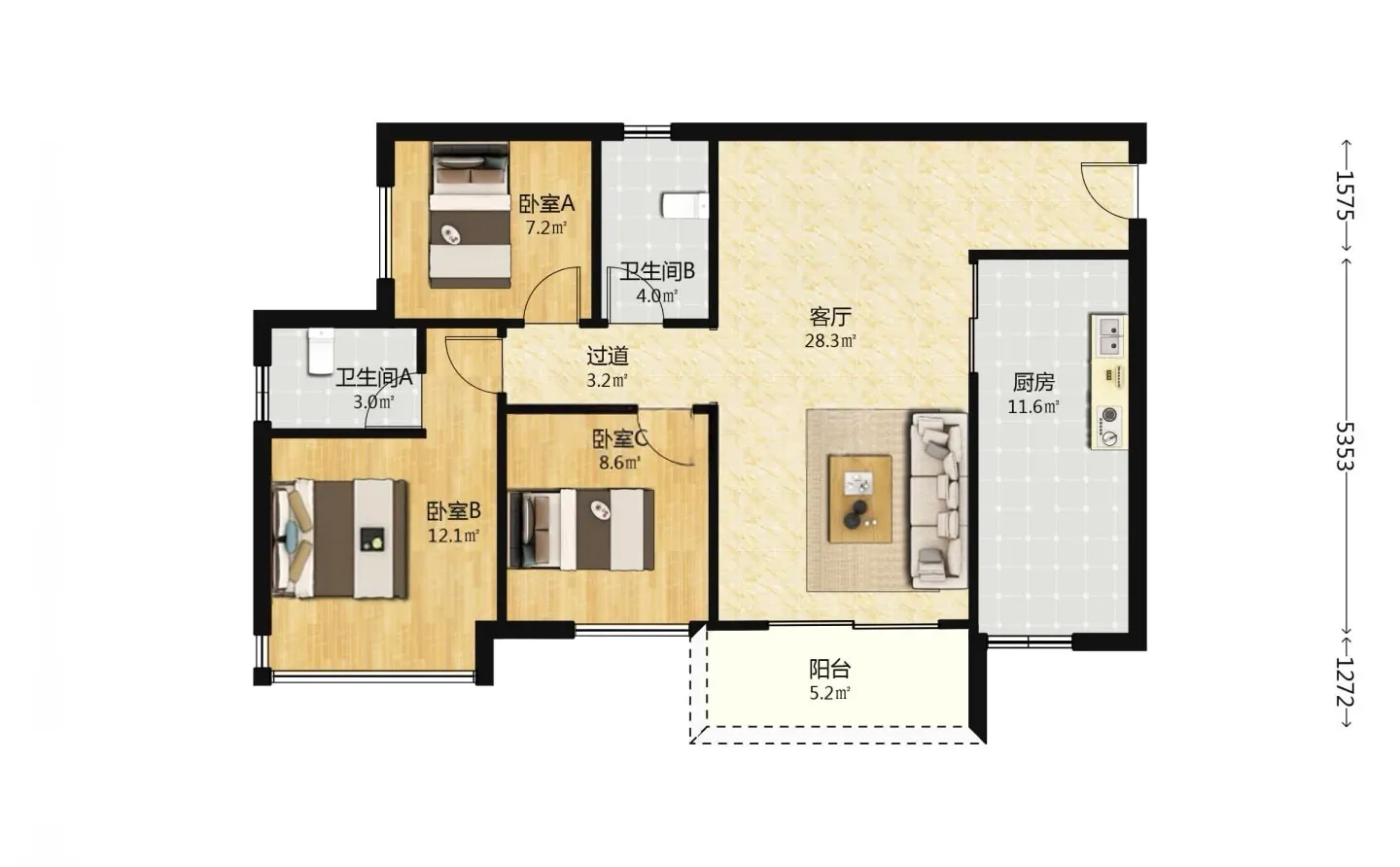 盘龙商圈含车位王炸三房98㎡精装下楼即商业