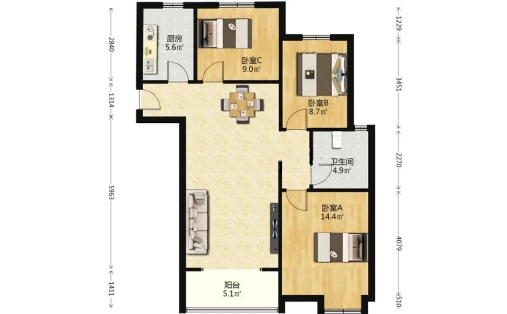 北外滩水城16街区110平三房 100万多点急售