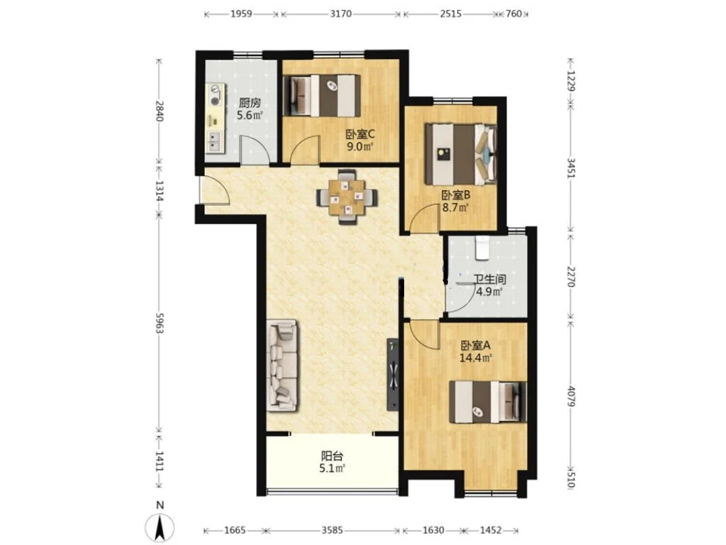 北外滩水城16街区110平三房 100万多点急售