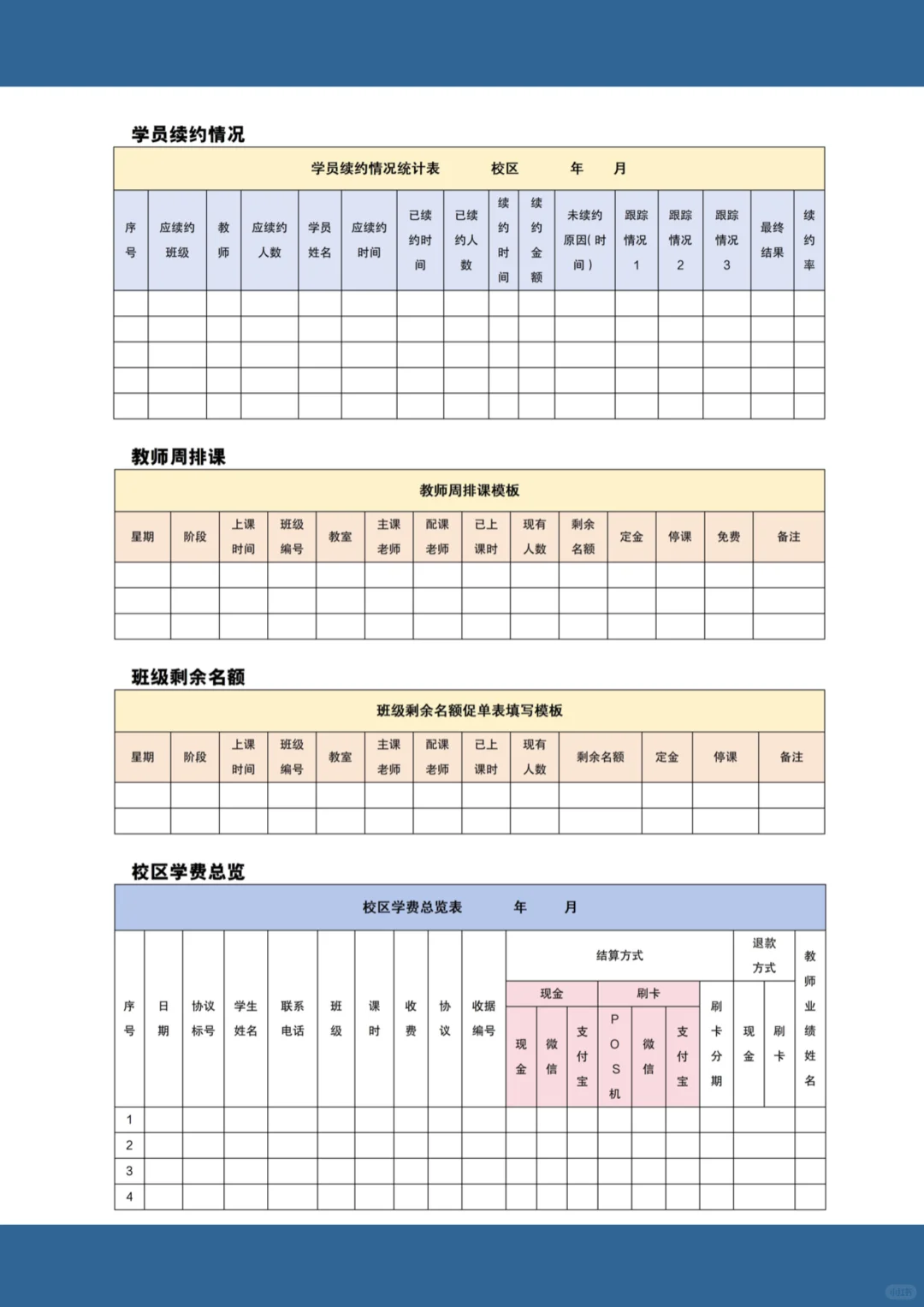 教培机构前台必备表格