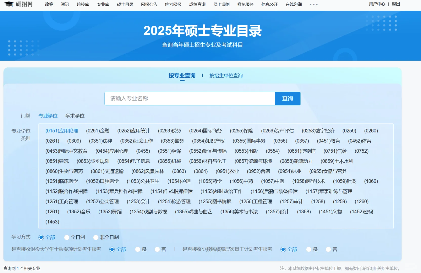 研招网硕士专业目录大改版