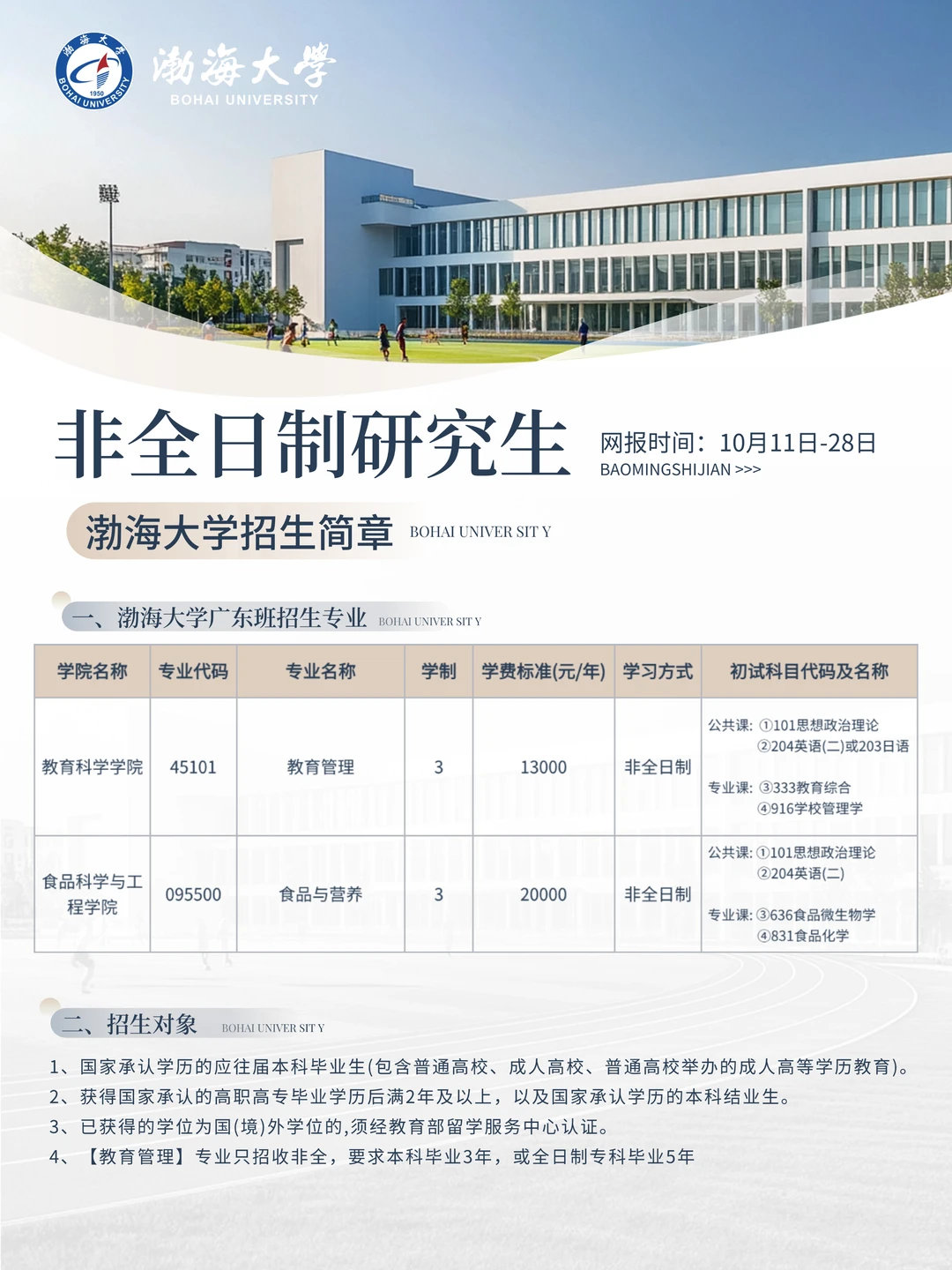 【渤海大学】在职研究生招生专业详情