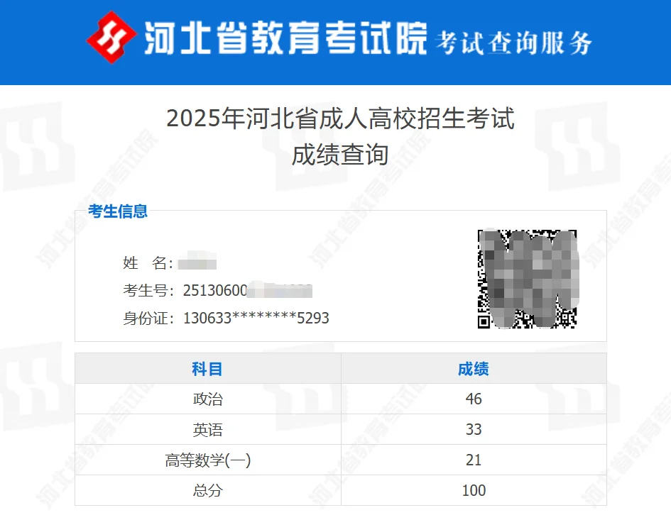 成考考100分能录取吗？