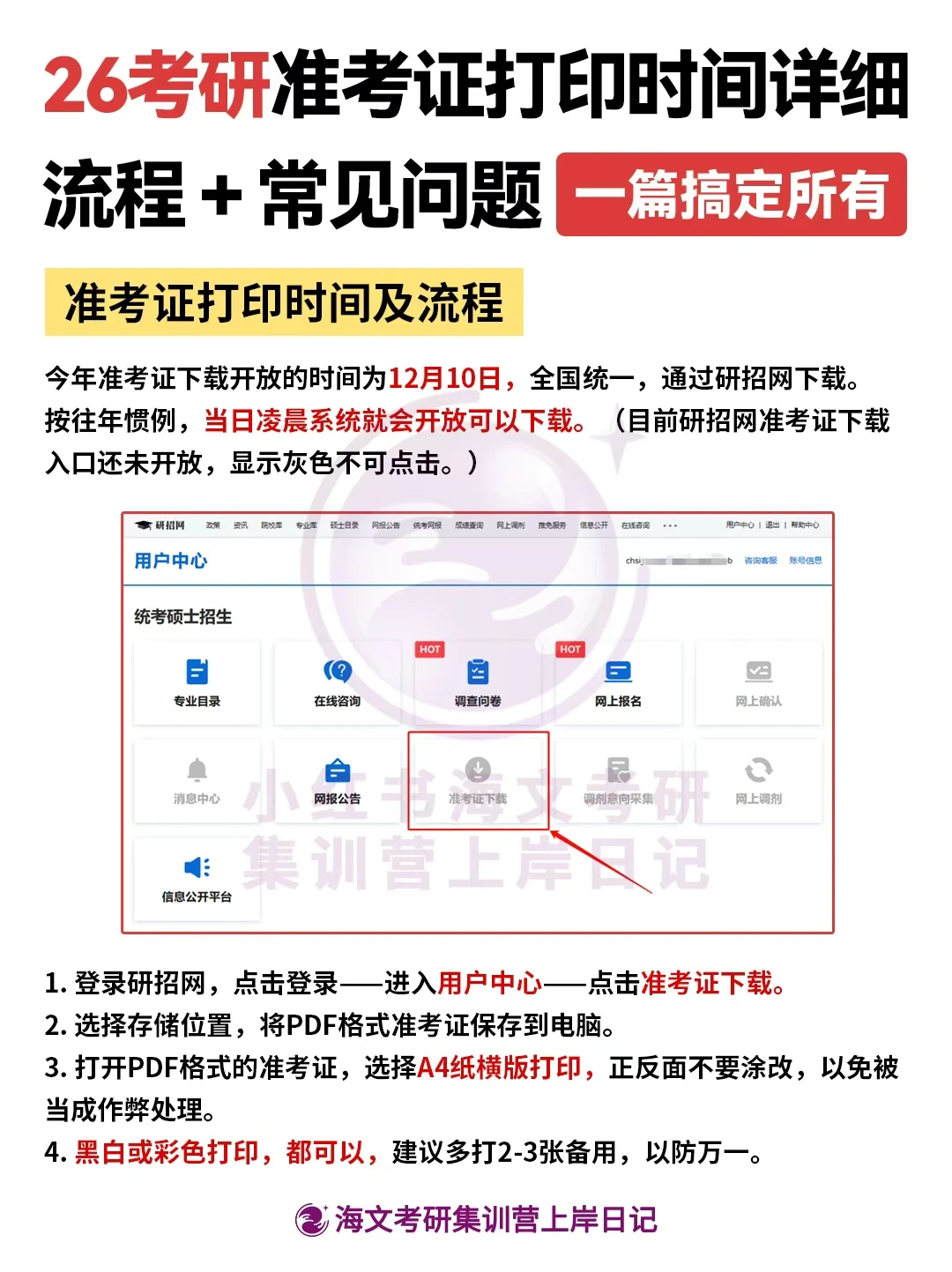26考研准考证打印:时间流程避坑全攻略！