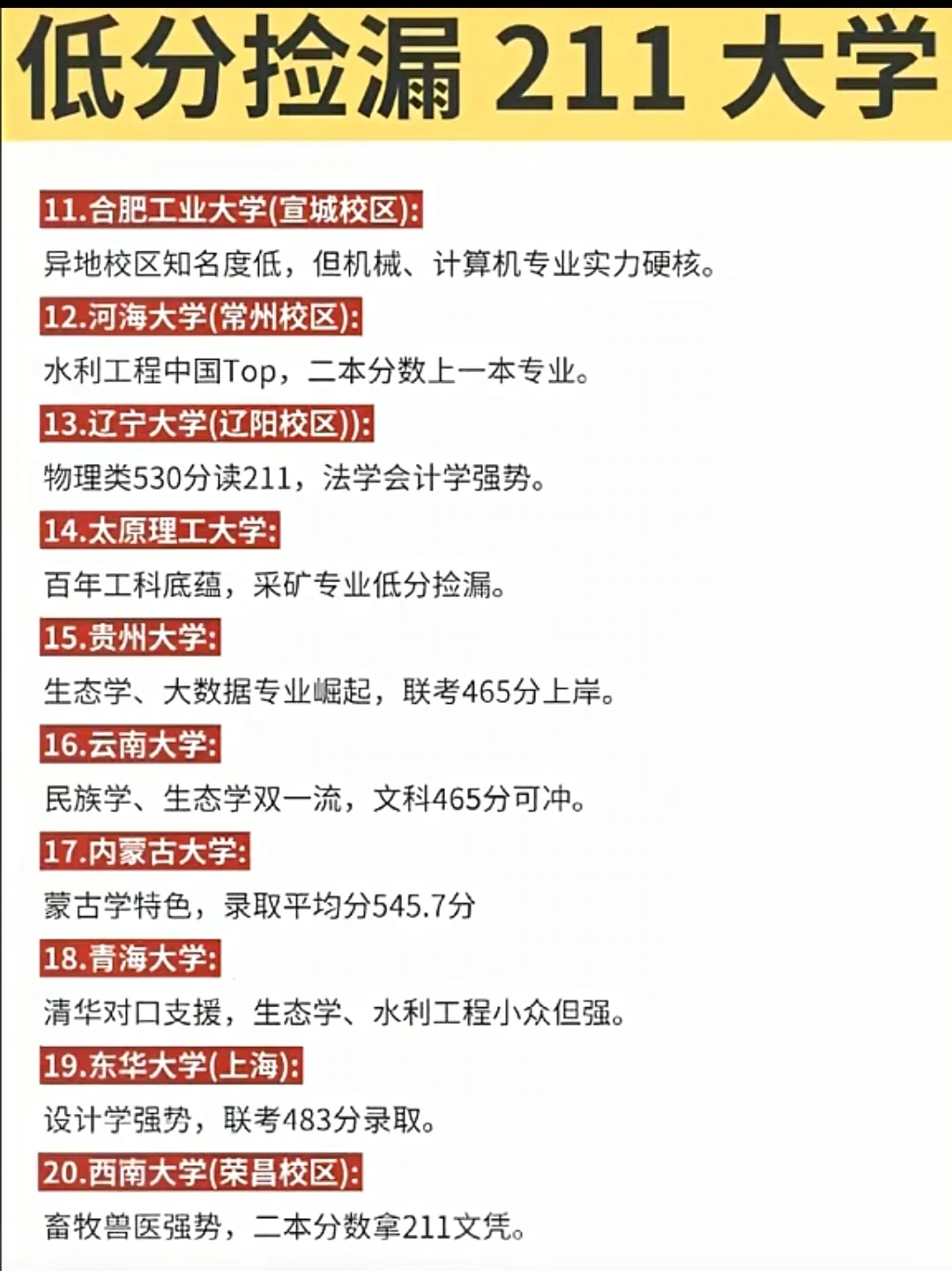 低分能捡漏的211大学