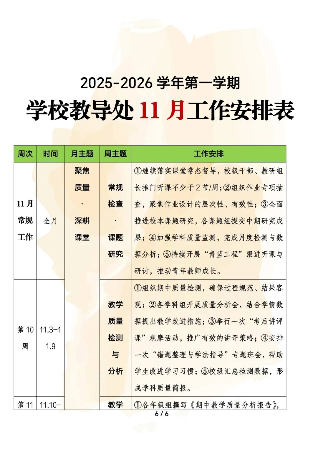 学校教导处工作安排