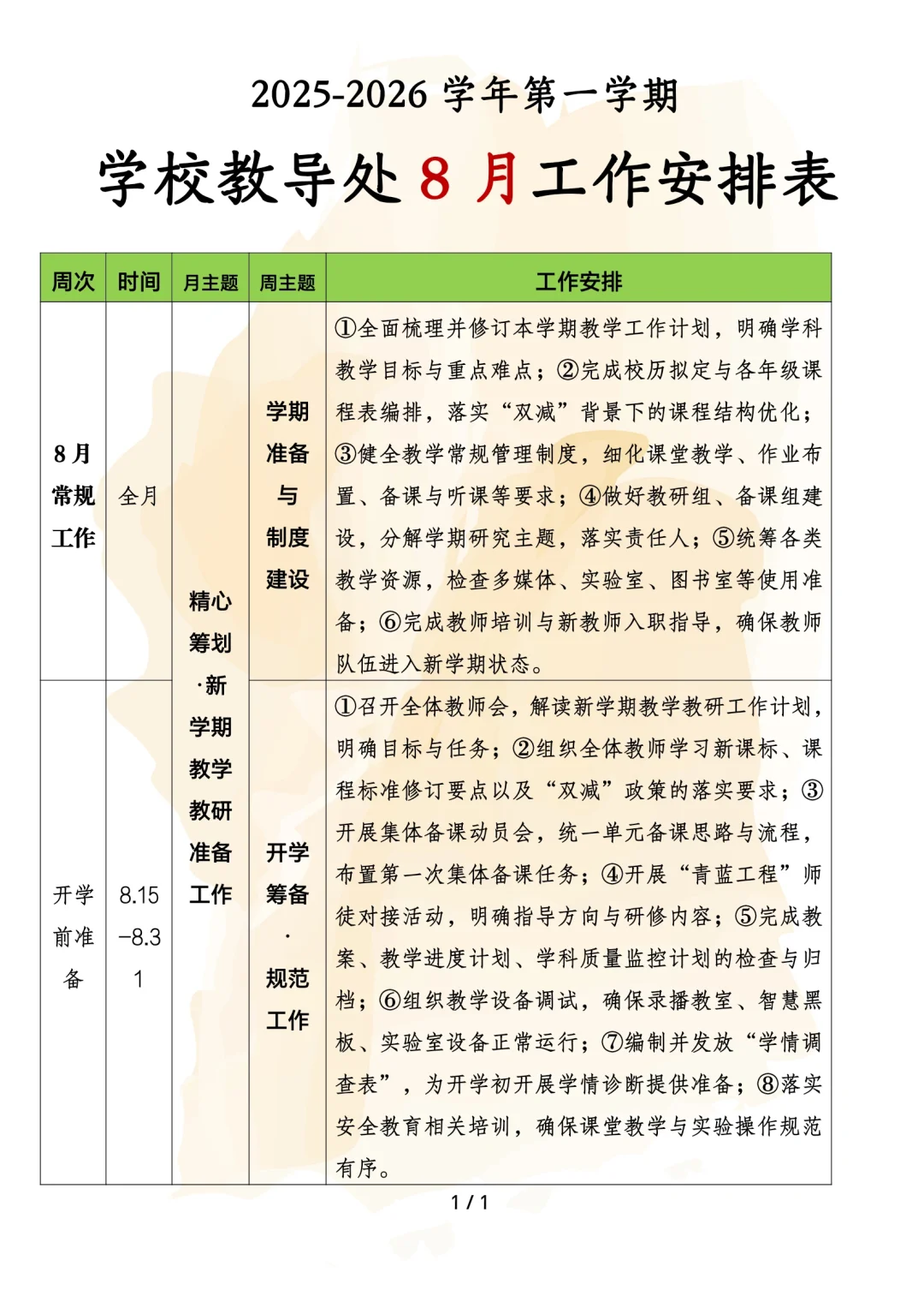 学校教导处工作安排