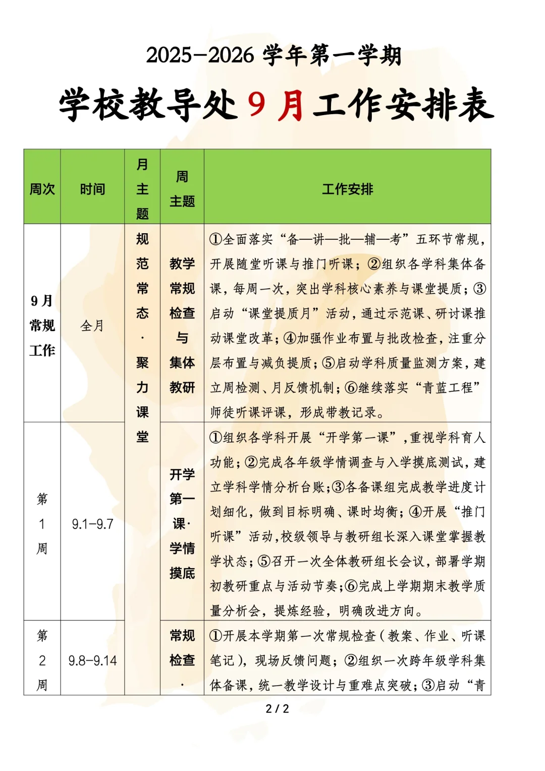 学校教导处工作安排