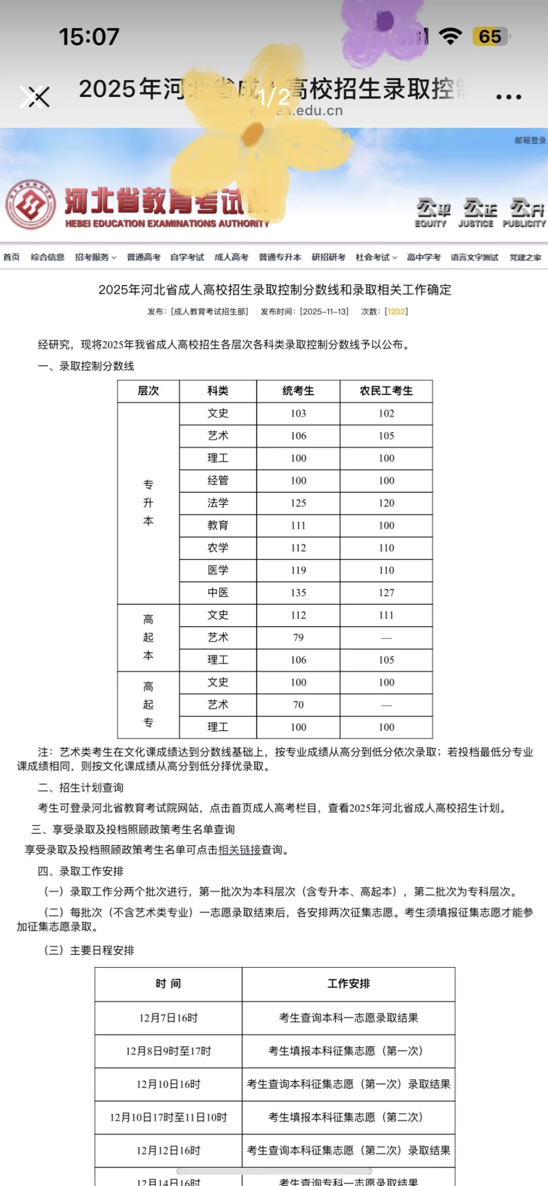 25年河北成考，出分数线啦～
