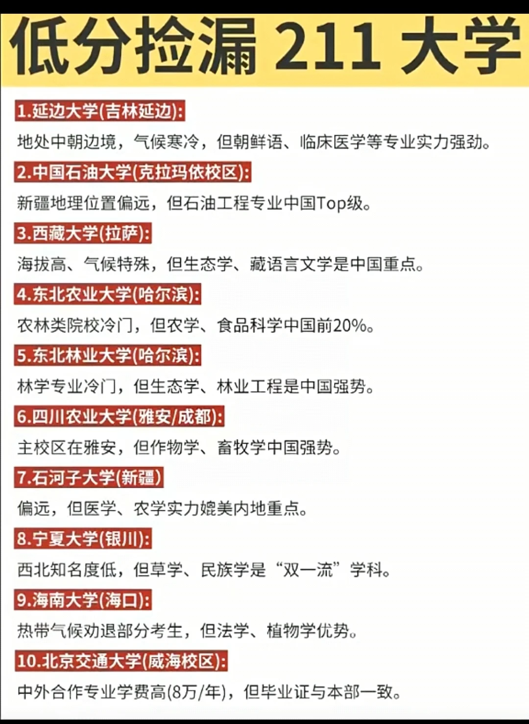 低分能捡漏的211大学