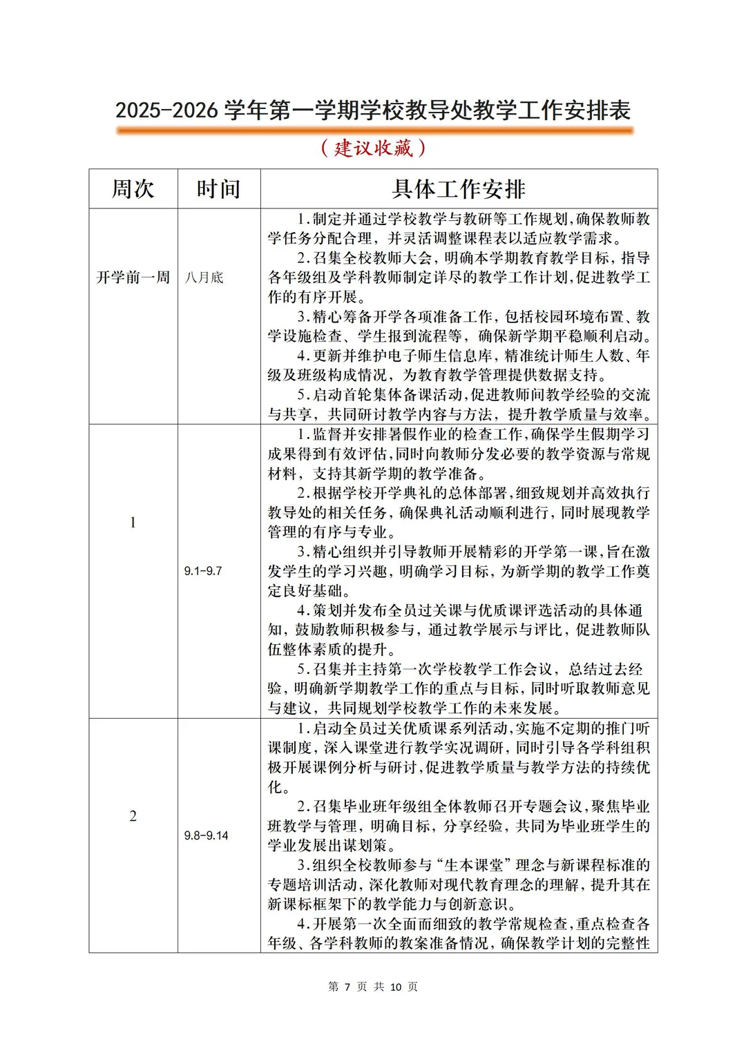 2025年秋季上学期教导处工作计划（附安排表