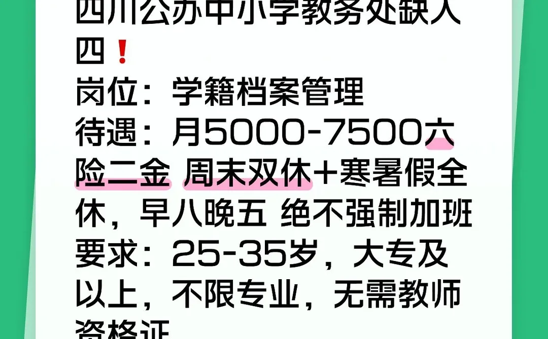 四川公办中小学教务处招聘