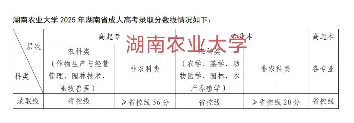 湖南成考高校录取分数线