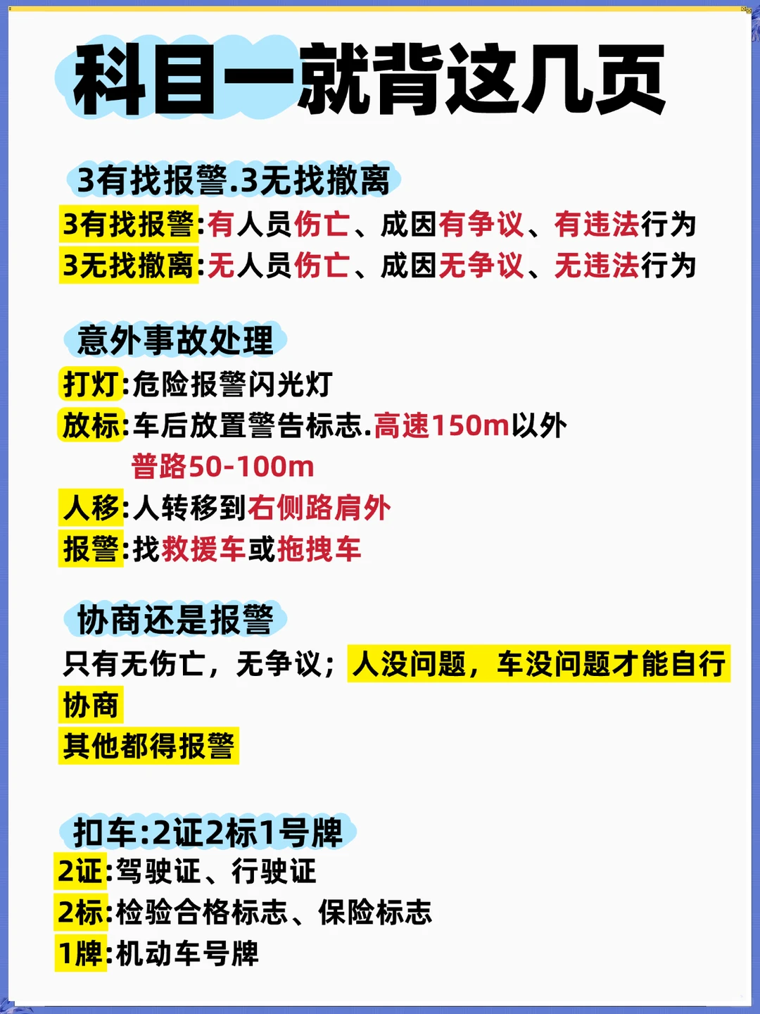 科目一就这几页纸，考试就从里面抽！！！