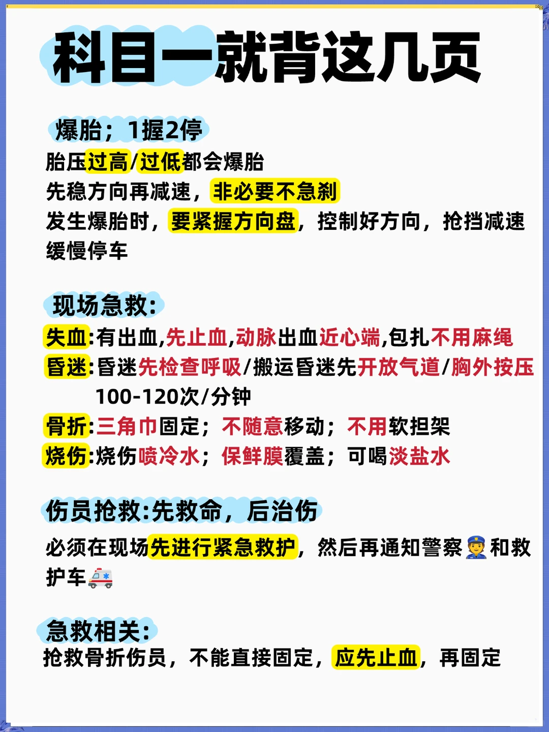 科目一就这几页纸，考试就从里面抽！！！