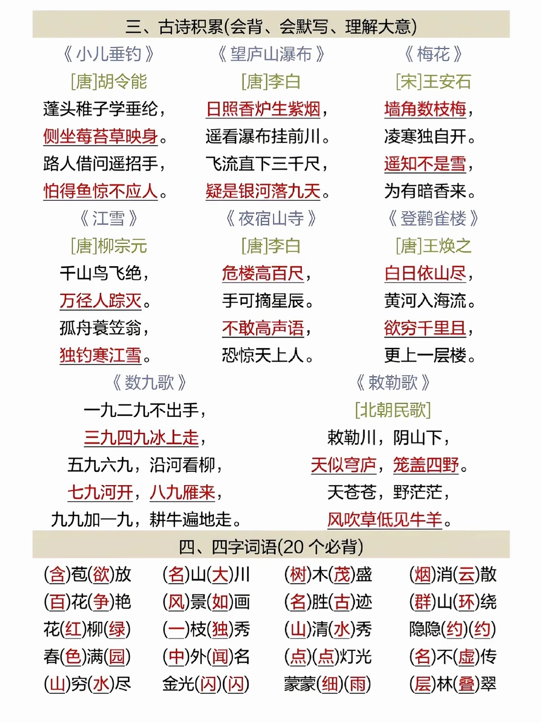 二年级上册语文，期末考试98➕，三轮复习法