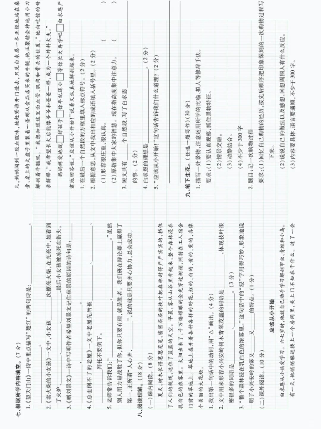 三年级上册语文期末考试卷