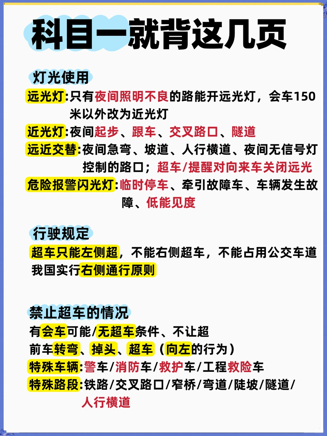 科目一就这几页纸，考试就从里面抽！！！