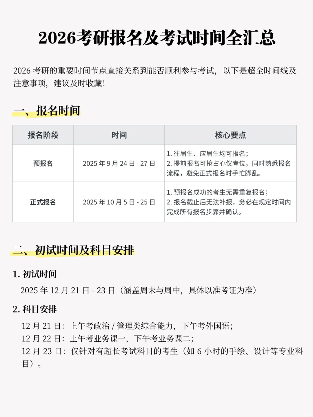 26考研报名及考试时间汇总