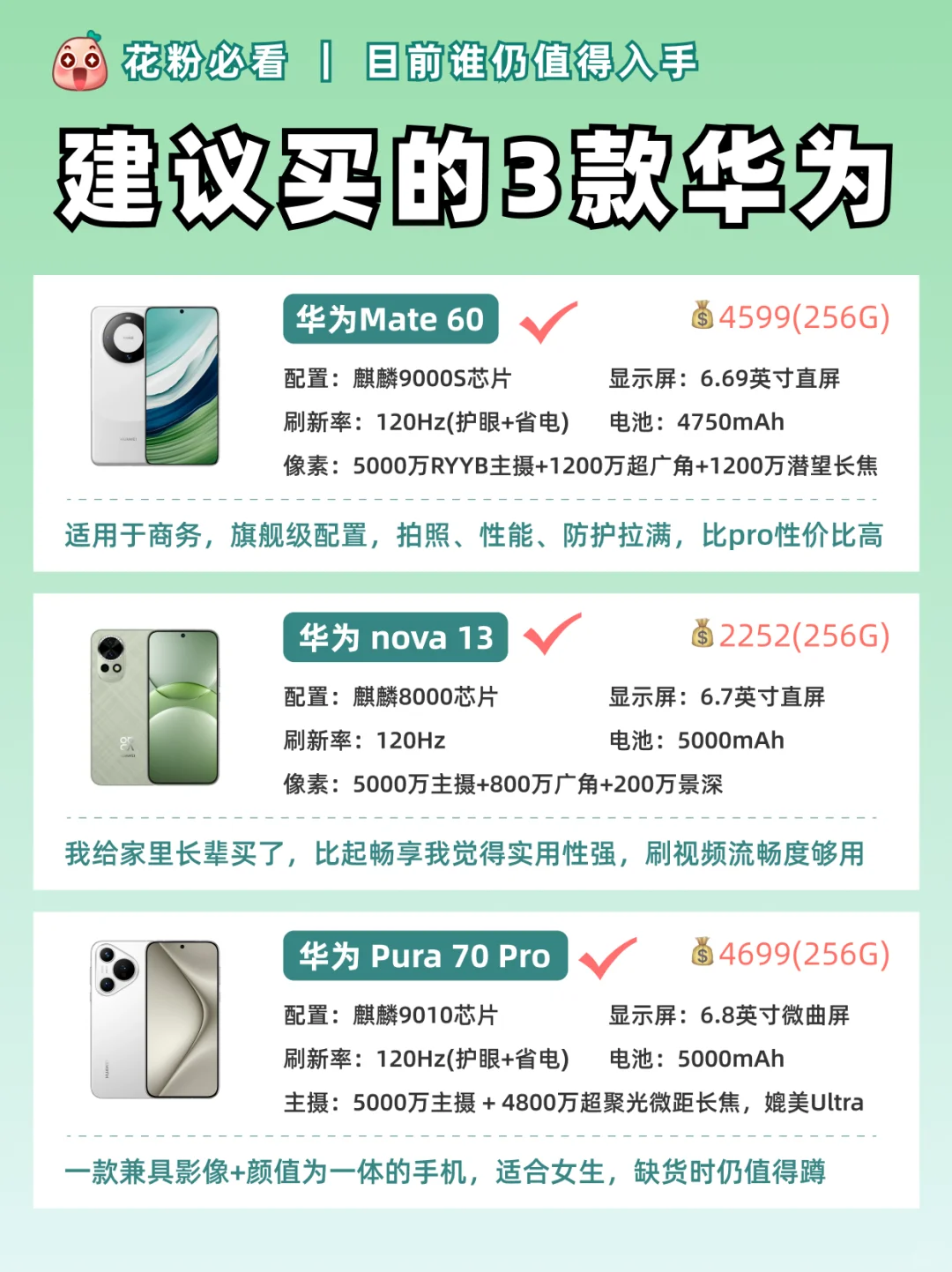 2025入华为手机别瞎冲🔥这3台到手再战5年❗️