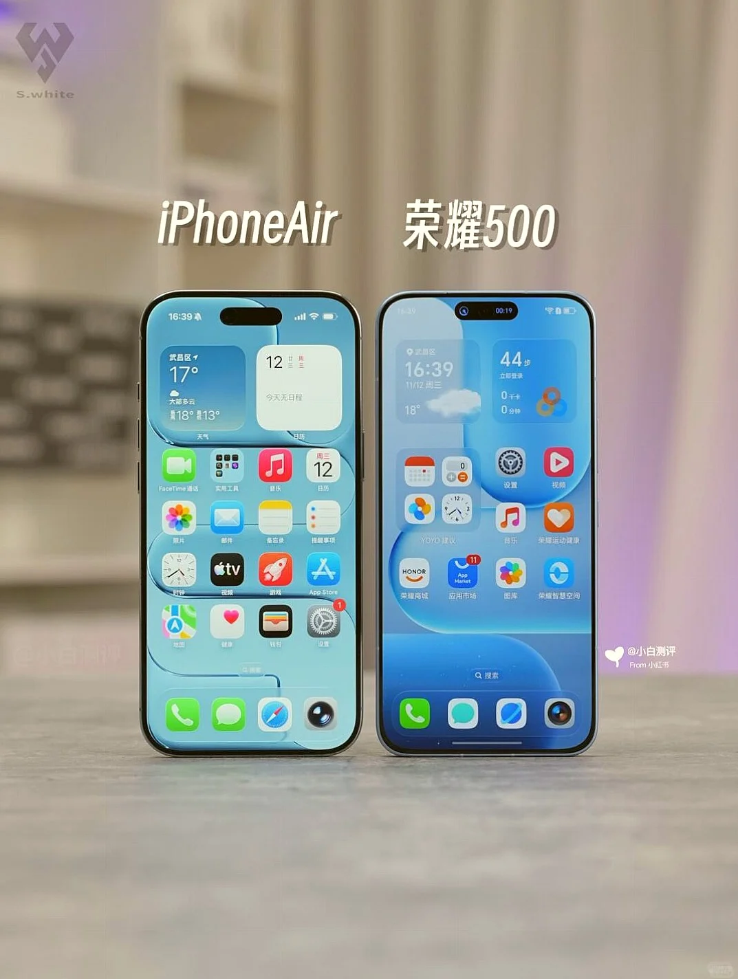 荣耀500与苹果iPhoneAir真机同框亮相啦😎