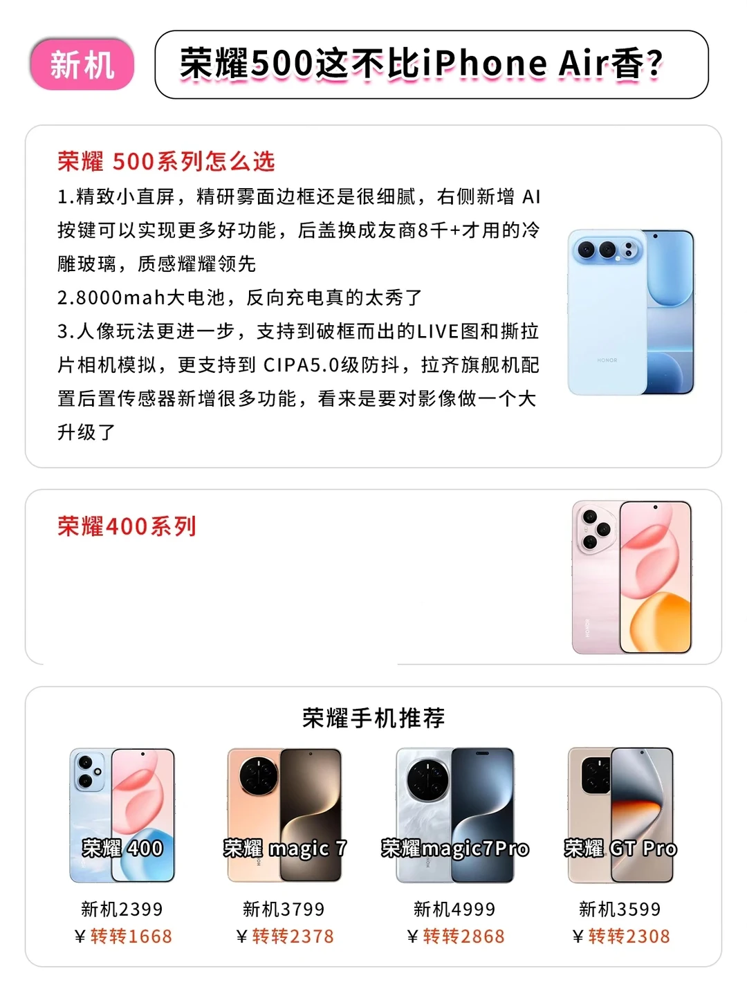 一图看懂荣耀500！这不比iPhone Air香？