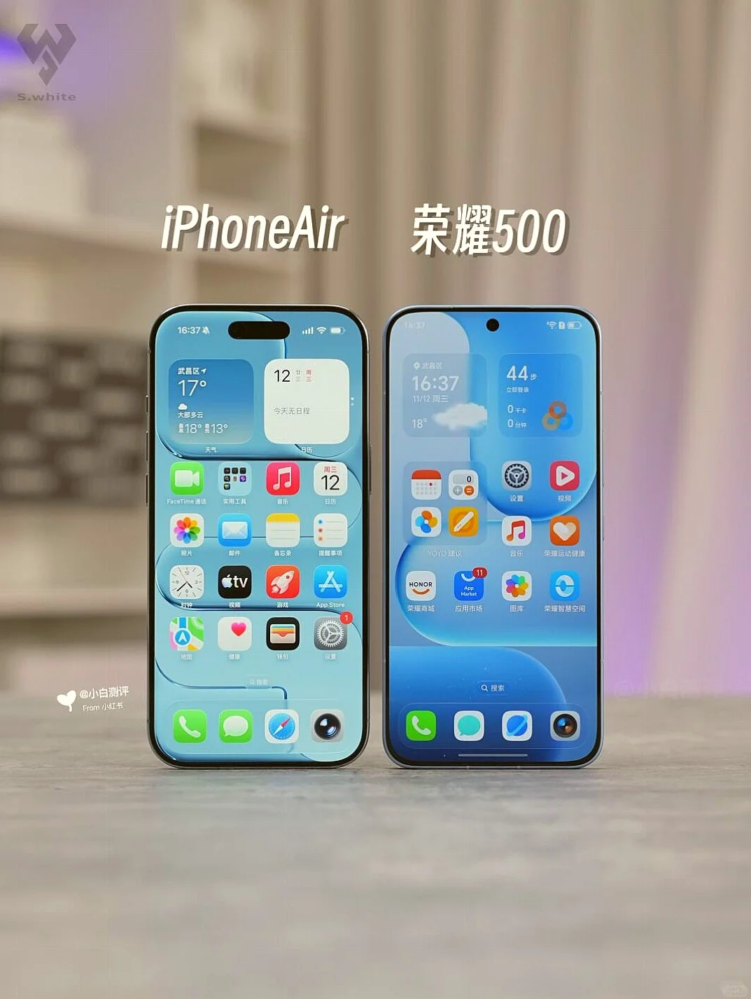 荣耀500与苹果iPhoneAir真机同框亮相啦😎