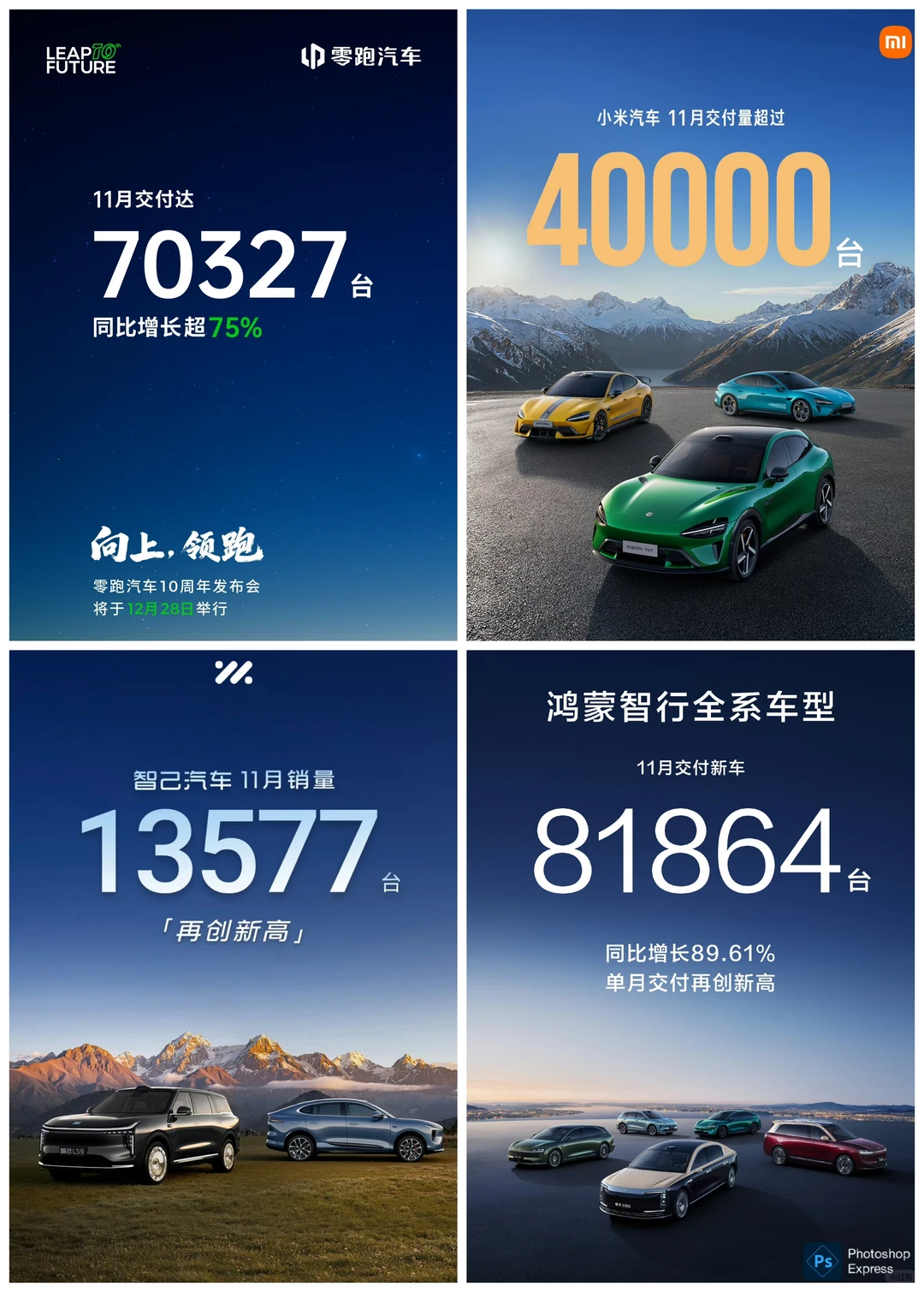 鸿蒙智行11月销量突破8万，零跑继续破7万