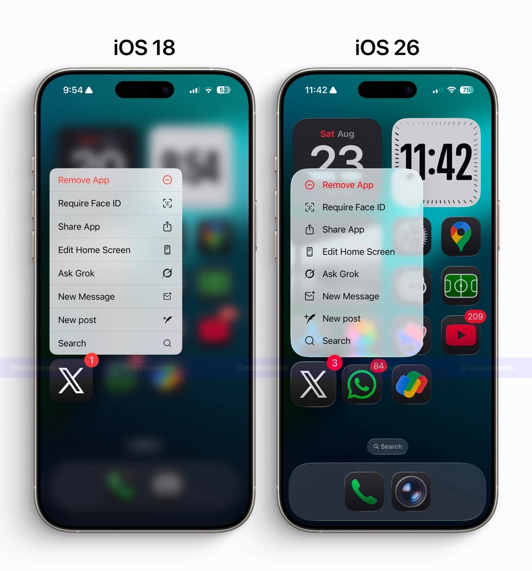 苹果iOS18到26的界面变化