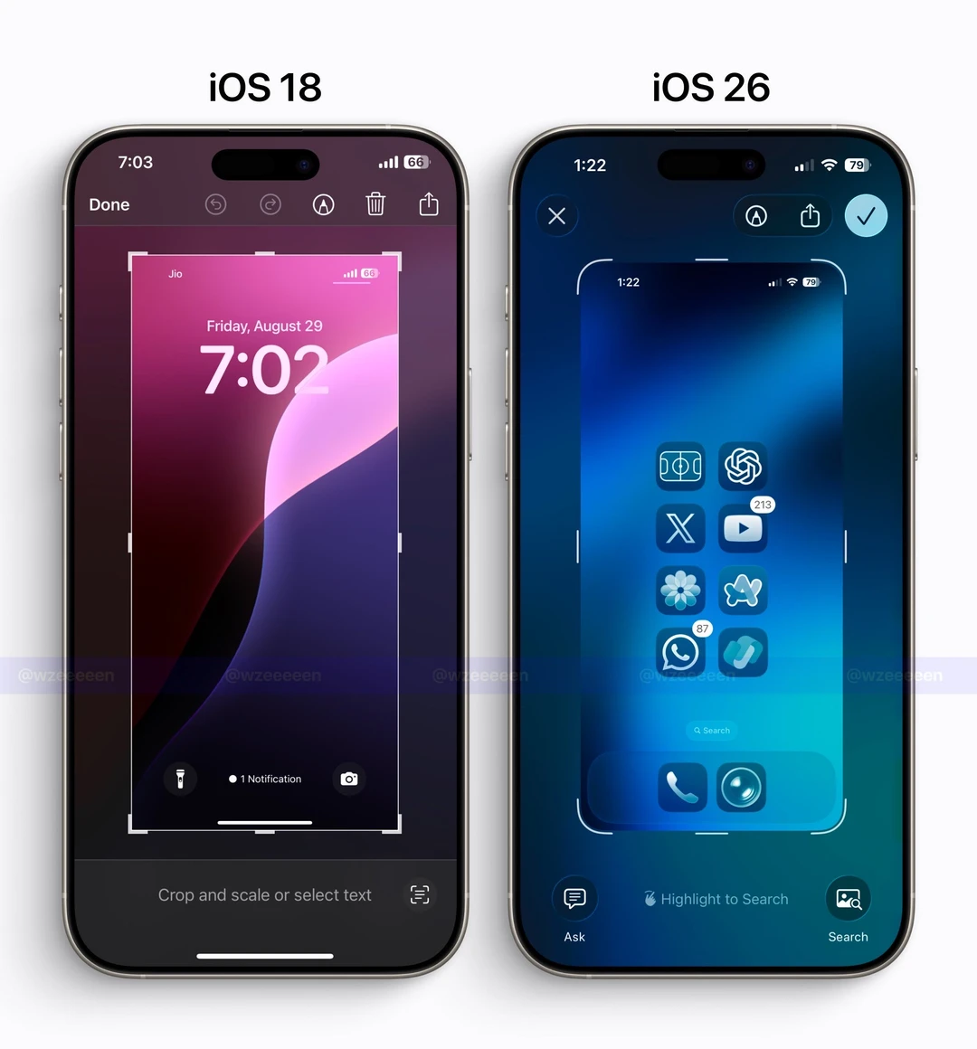 苹果iOS18到26的界面变化