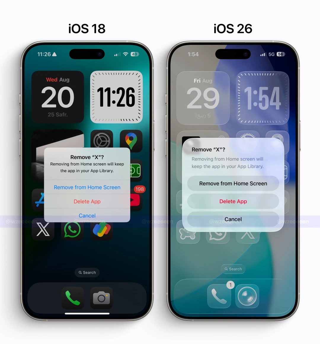 苹果iOS18到26的界面变化