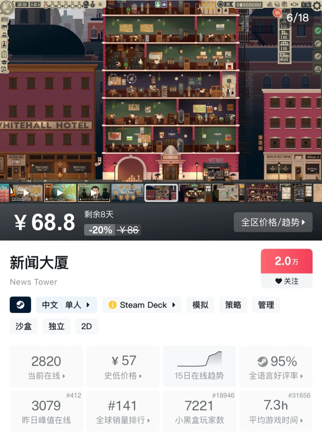 Steam四千小时玩家游戏推荐27: 新闻大厦