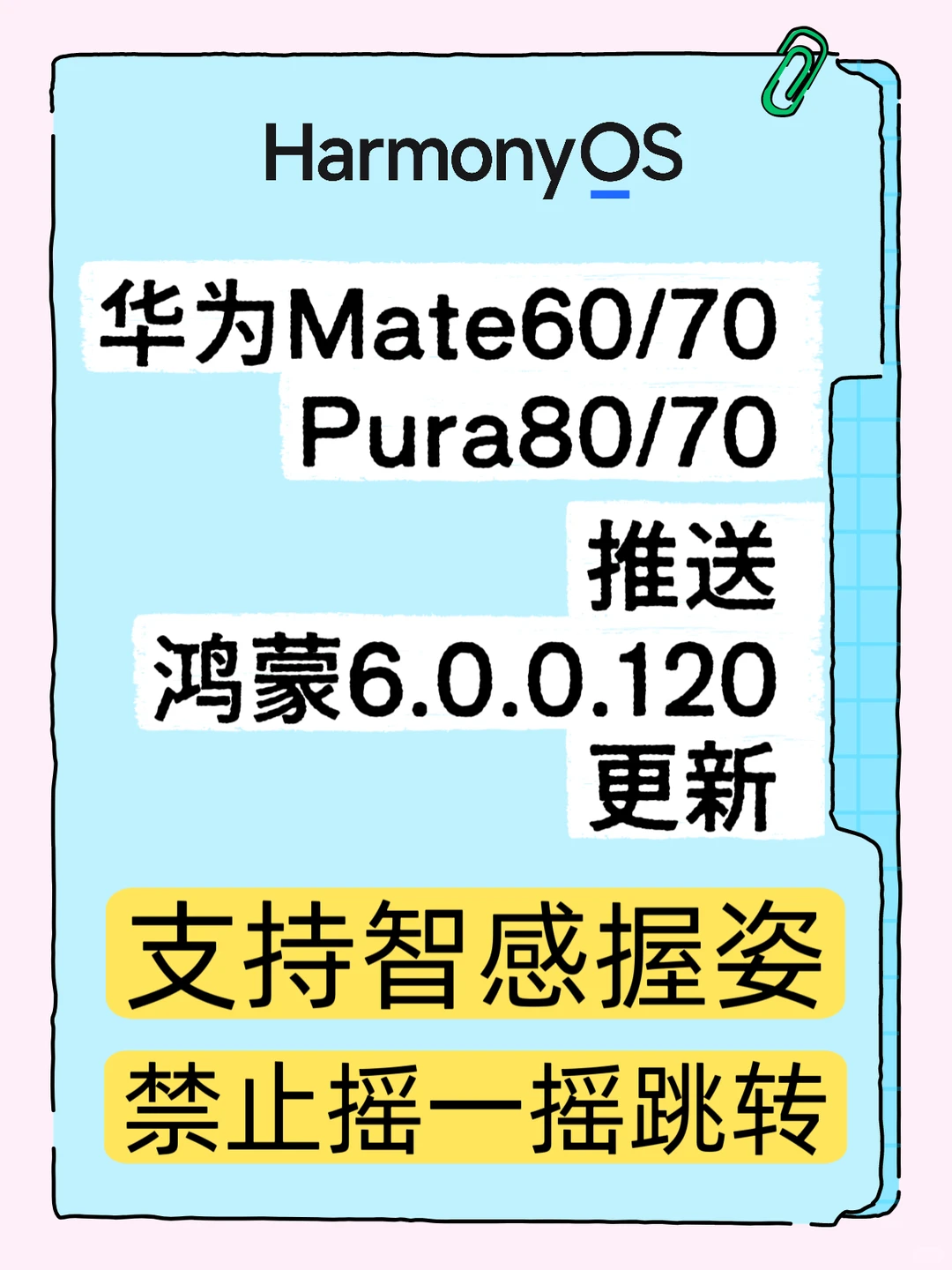 鸿蒙6.0.0.120推送：智感握姿下放