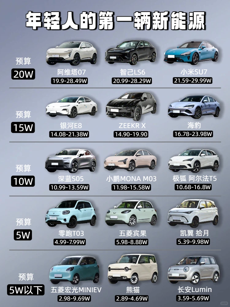 年轻人第一辆新能源｜不同预算怎么选？