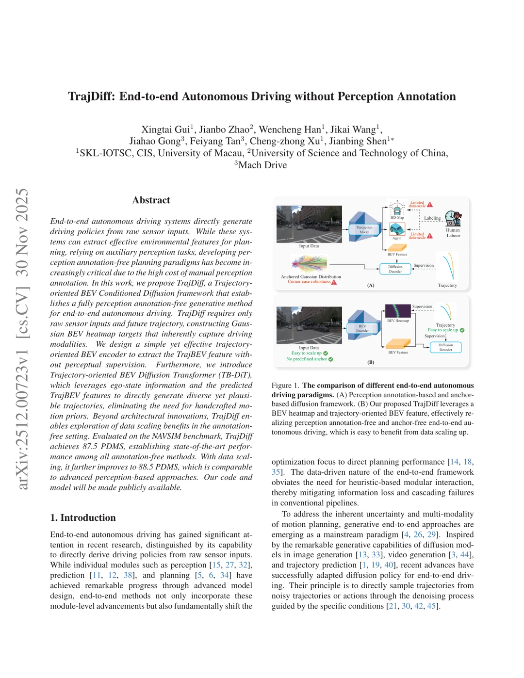 TrajDiff: 无感知标注端到端自动驾驶