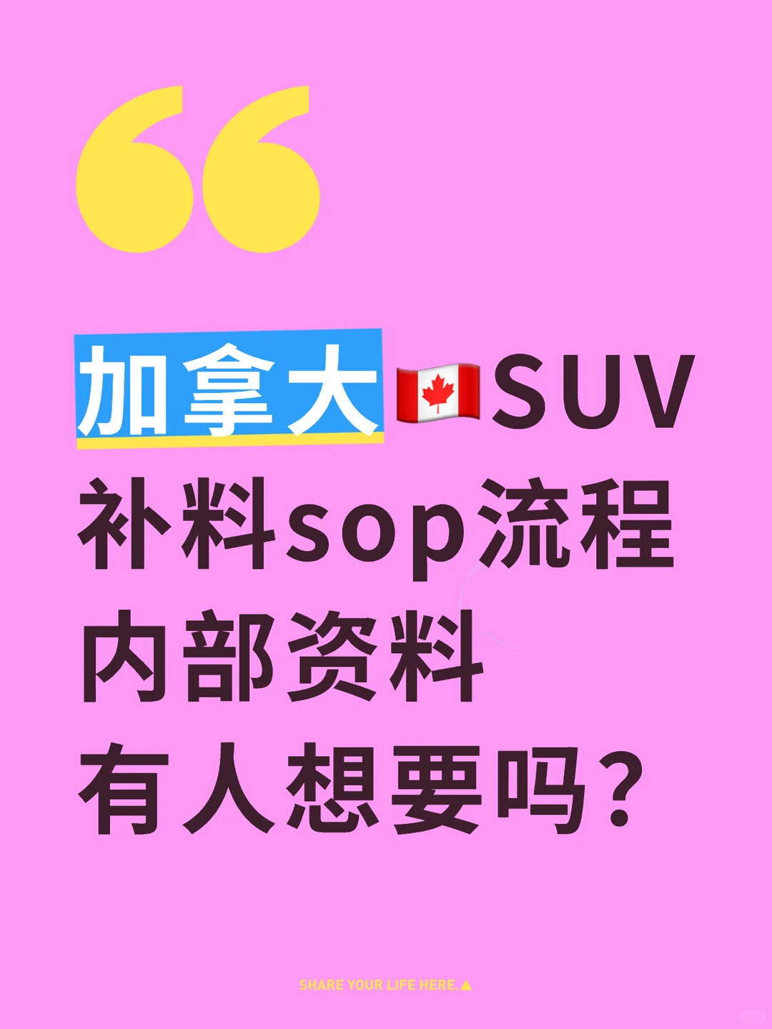 加拿大🇨🇦SUV内部补料sop，想要吗