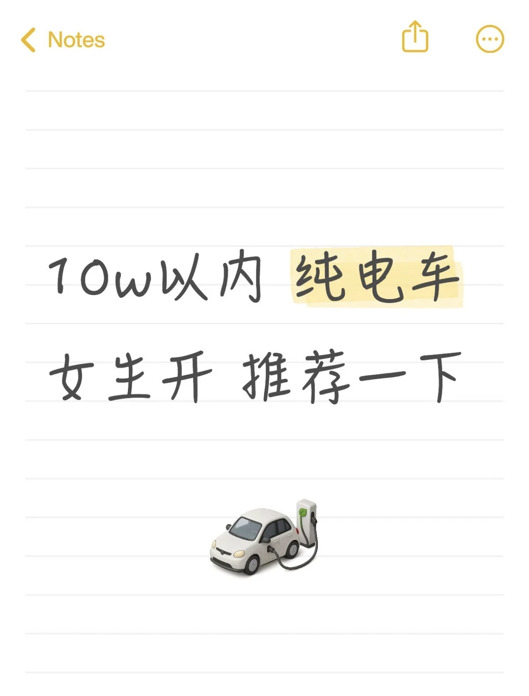 10w以内纯电车/女生开推荐一下
