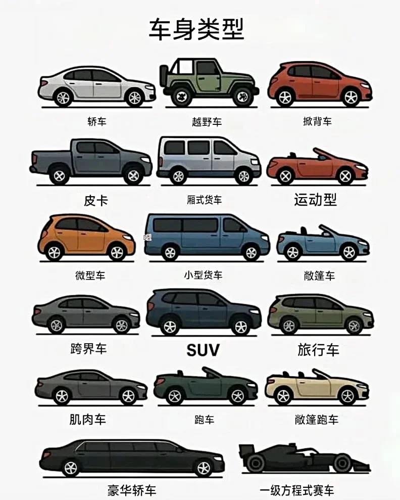 一幅图教您认识所有车-皮卡，SUV或轿车