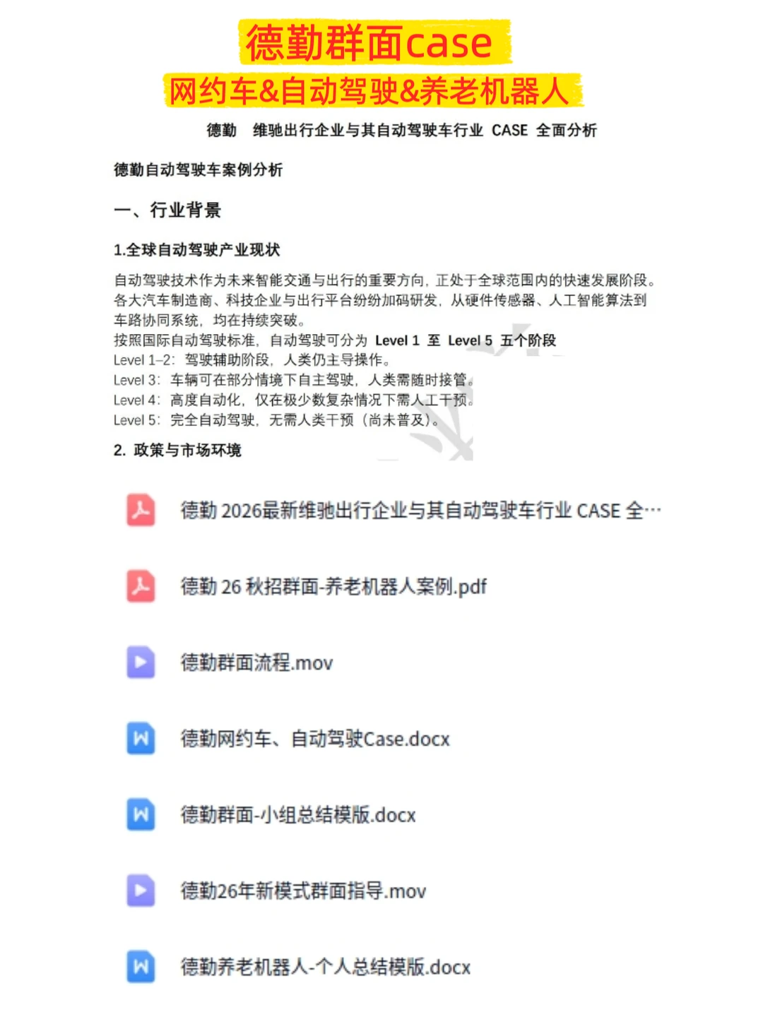 德勤群面case网约车自动驾驶养老机器人分析