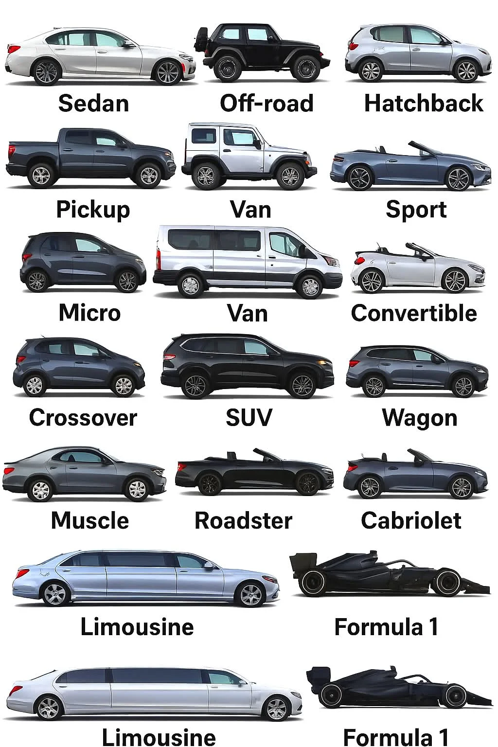 一幅图教您认识所有车-皮卡，SUV或轿车