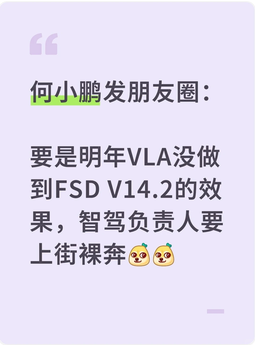 何小鹏：明年做不到FSD的效果，负责人裸奔