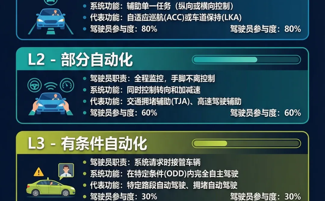 一图看懂汽车自动驾驶L0-L5级区别