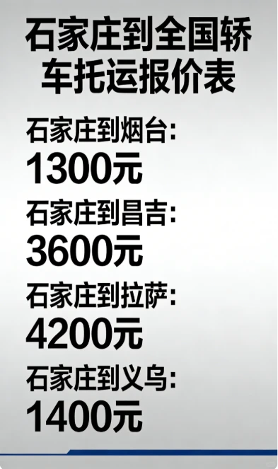 石家庄到全国轿车托运报价表