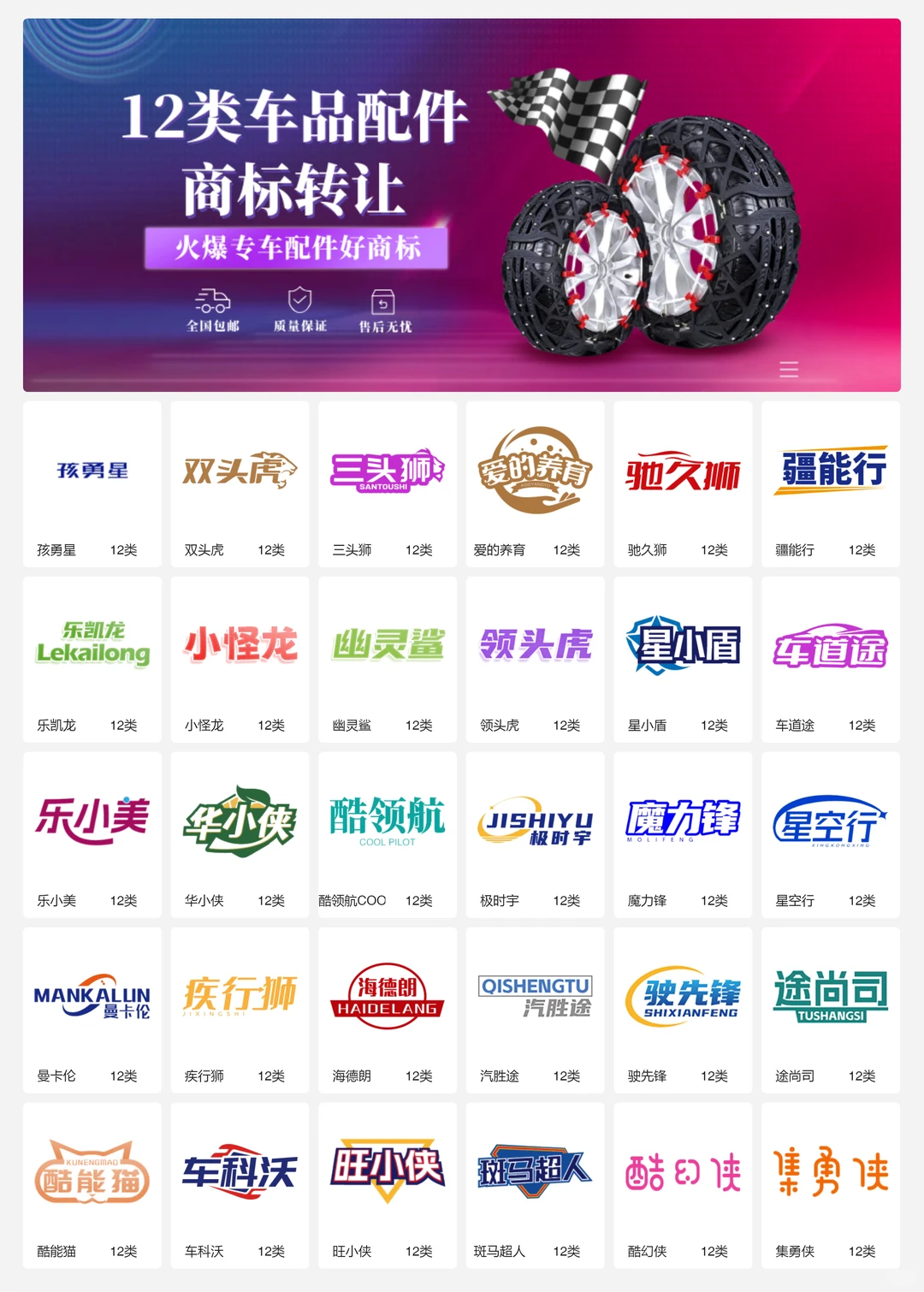 汽车配件 车品内饰 12类车品商标转让